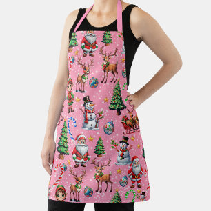 Pink Background Christmas Decorative Pattern Apron