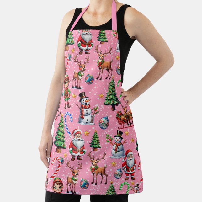 Pink Background Christmas Decorative Pattern Apron (Creator Uploaded)