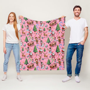 Pink Background Christmas Decorative Pattern Fleece Blanket