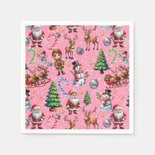Pink Background Christmas Decorative Pattern Napkin