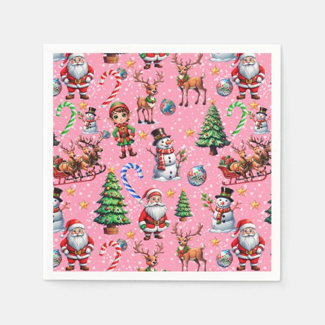 Pink Background Christmas Decorative Pattern Napkin (Front)