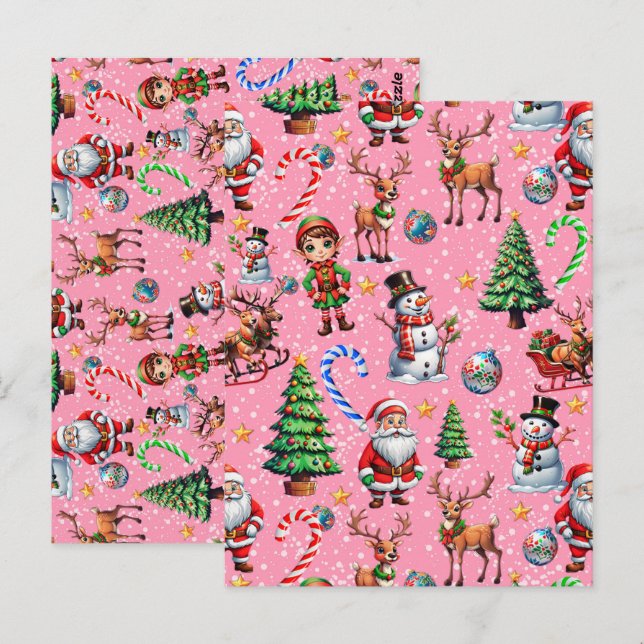 Pink Background Christmas Decorative Pattern Postcard (Front/Back)