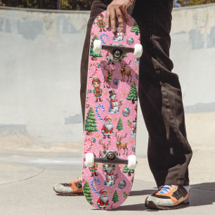 Pink Background Christmas Decorative Pattern Skateboard