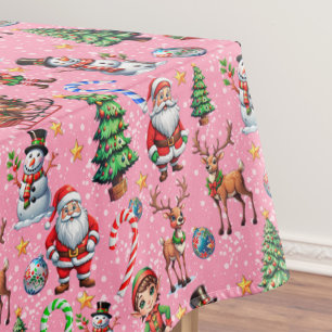 Pink Background Christmas Decorative Pattern Tablecloth