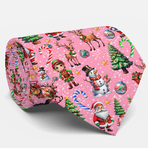 Pink Background Christmas Decorative Pattern Tie