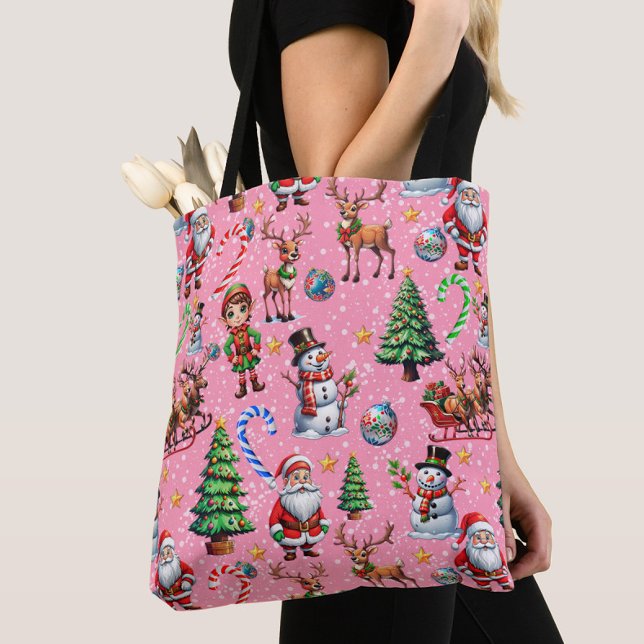 Pink Background Christmas Decorative Pattern Tote Bag (Creator Uploaded)
