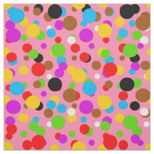 Pink Background Colourful Polka-dots Design Fabric