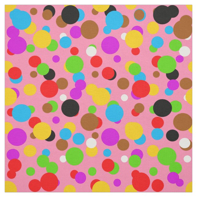 Pink Background Colourful Polka-dots Design Fabric (Swatch)