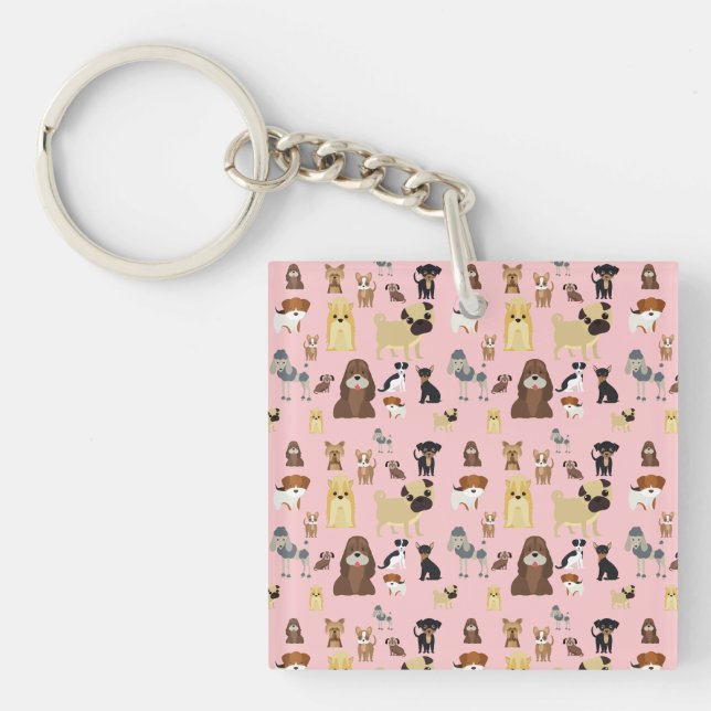 pink background dogs pattern. key ring (Front)
