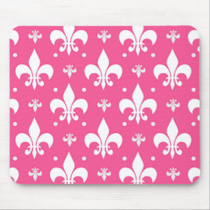 Pink Background Fleur-de-lis Pattern Design Mouse Pad