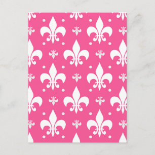 Pink Background Fleur-de-lis Pattern Design Postcard