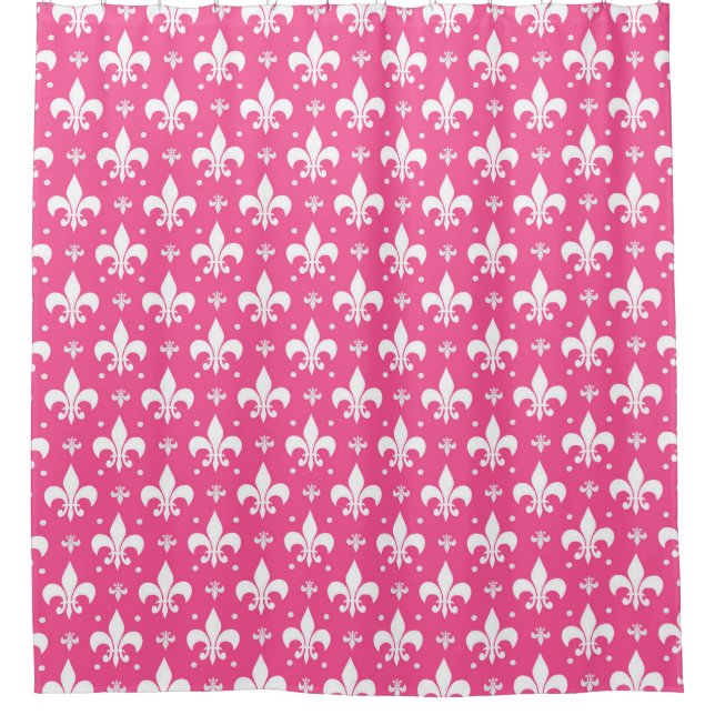 Pink Background Fleur-de-lis Pattern Design  Shower Curtain (Front)