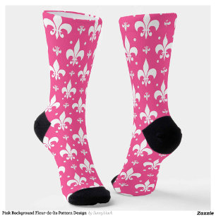 Pink Background Fleur-de-lis Pattern Design Socks