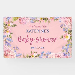 Pink Background Floral Border Welcome Baby Shower Banner