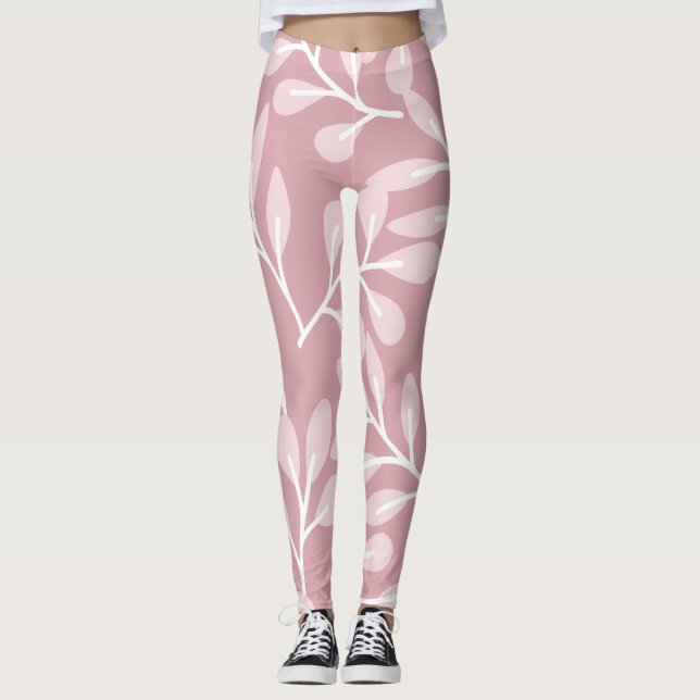 Pink Background, Floral Leggings  (Front)