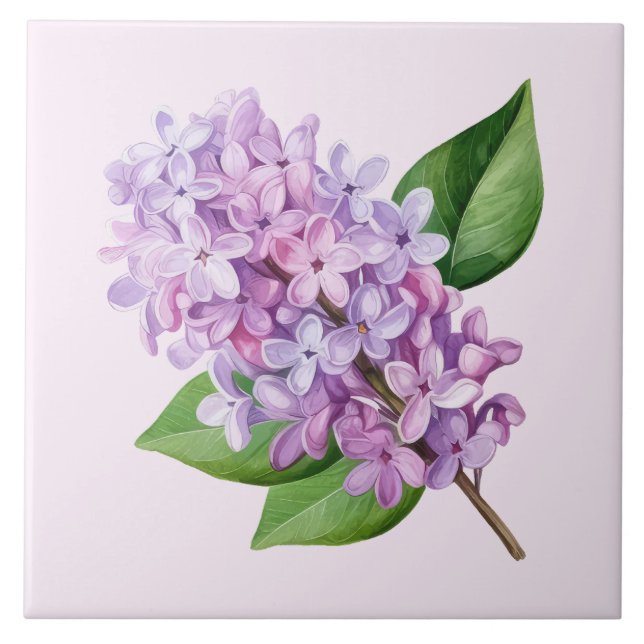 Pink Background Lilac Blossom Art Tile (Front)
