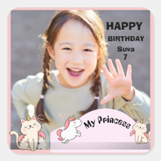 Pink background & sweet girl square sticker