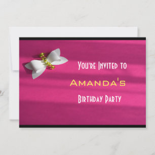 Pink Background With a White Bow Birthday Invitation