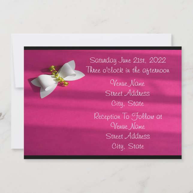 Pink Background With a White Bow Wedding Invitation (Back)