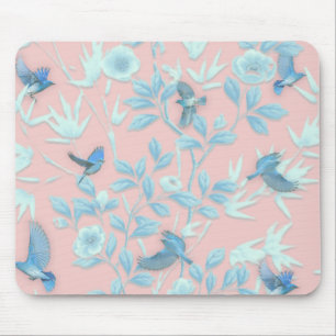 Pink background with birds and flowers mouse pad