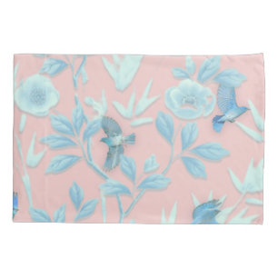 Pink background with birds and flowers pillowcase
