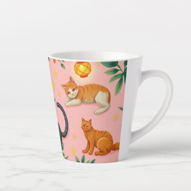 Pink Background With Cats Latte Mug (Right)