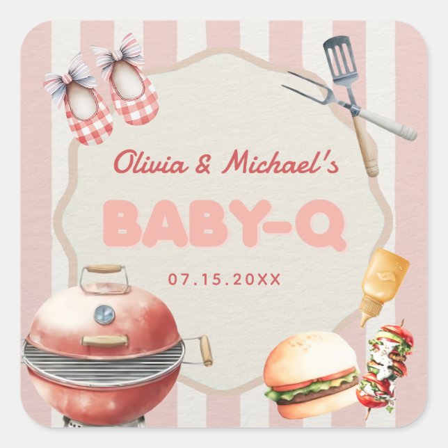 Pink Backyard BBQ Baby Q Baby Shower Sticker (Front)