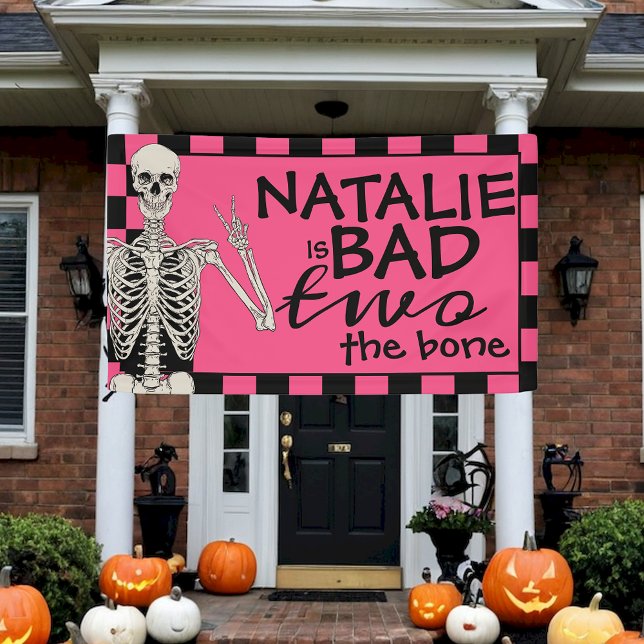 Pink Bad Two The Bone Halloween 2nd Birthday Party Banner (Creator Uploaded)