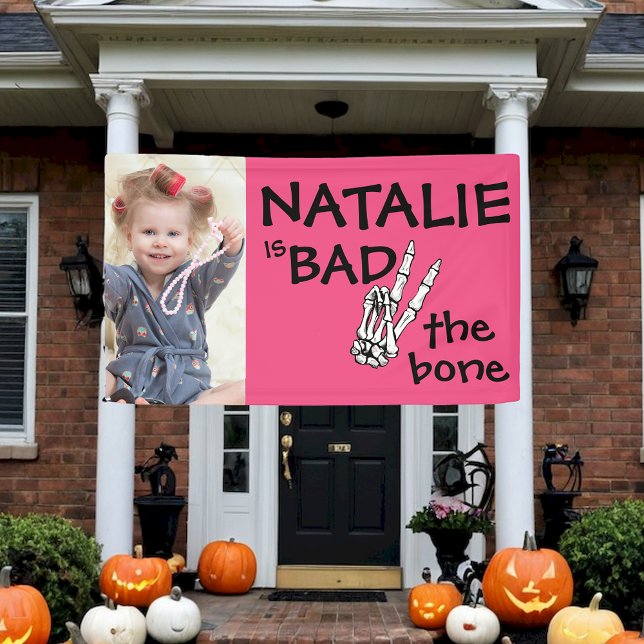 Pink Bad Two The Bone Halloween 2nd Birthday Photo Banner (Creator Uploaded)