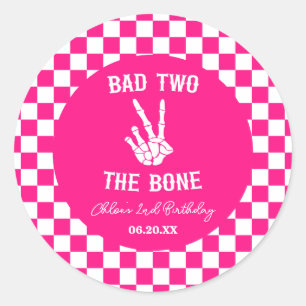 Pink Bad Two The Bone Skeleton 2nd Birthday Party Classic Round Sticker