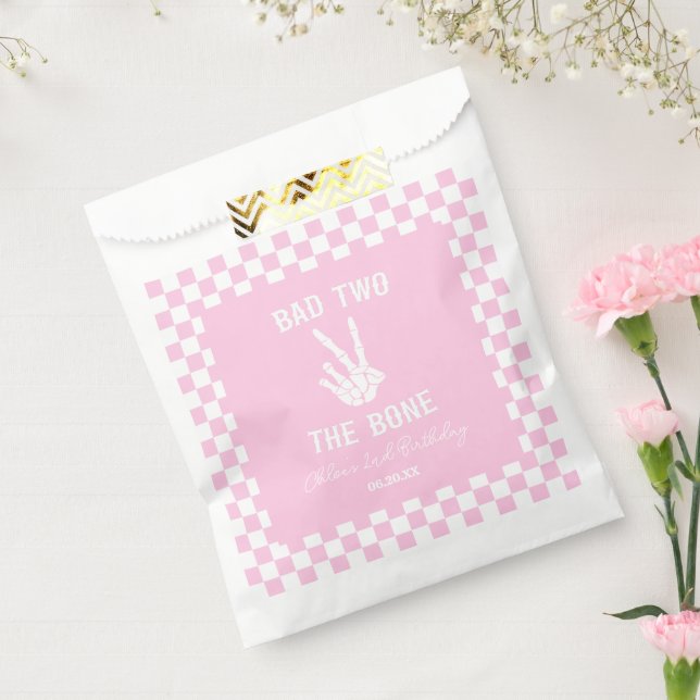 Pink Bad Two The Bone Skeleton 2nd Birthday Party Favour Bags (Sealed)