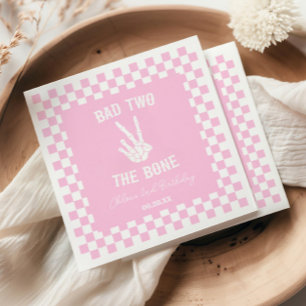Pink Bad Two The Bone Skeleton 2nd Birthday Party Napkin