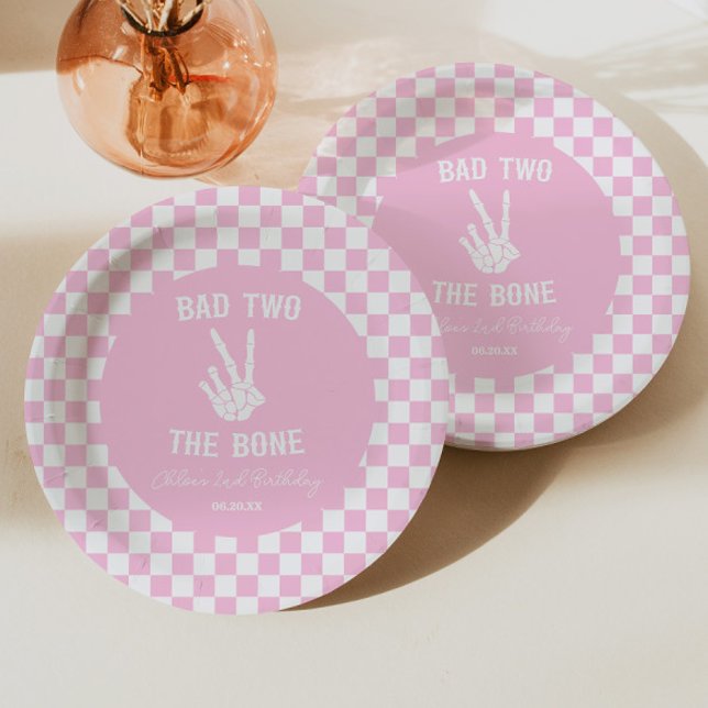 Pink Bad Two The Bone Skeleton 2nd Birthday Party Paper Plate (Creator Uploaded)