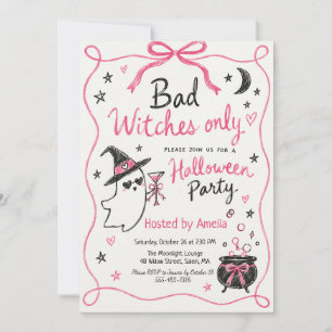 Pink Bad Witches Only Halloween Party Invitation