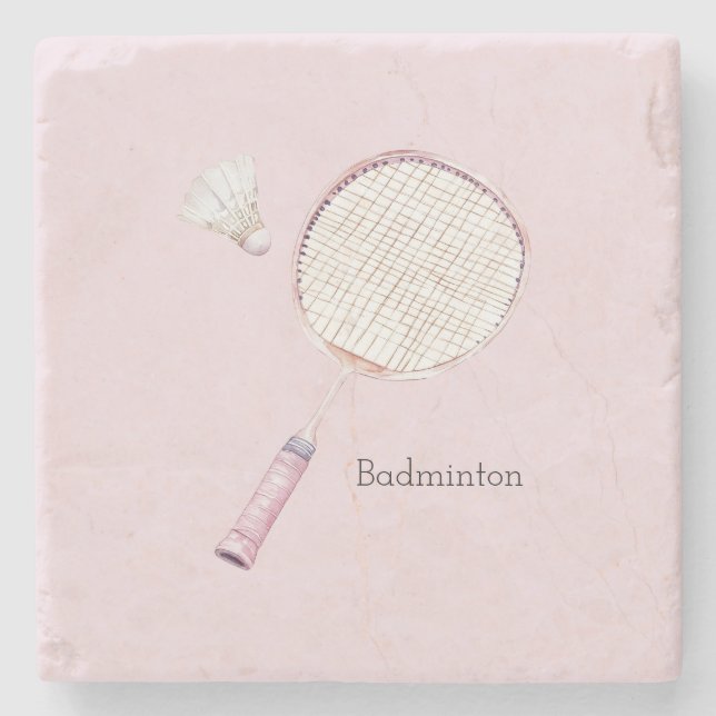Pink Badminton Sports Stone Coaster (Front)
