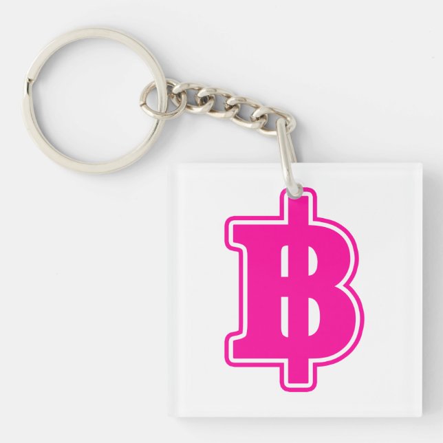 PINK BAHT SIGN ฿ Thai Money Currency ฿ Key Ring (Front)