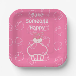 Pink bake happy paper plate