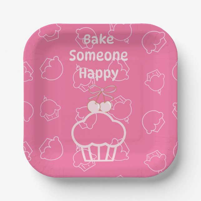 Pink bake happy paper plate (Front)