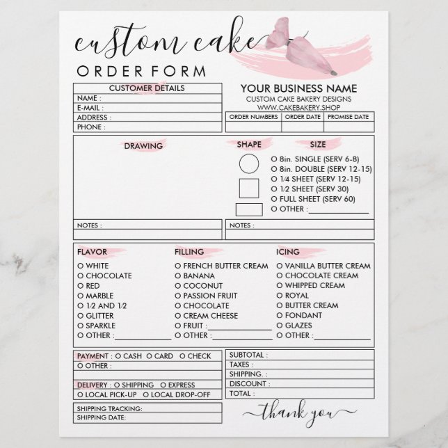 Pink Bakery Cake Order Form Flyer (Front)