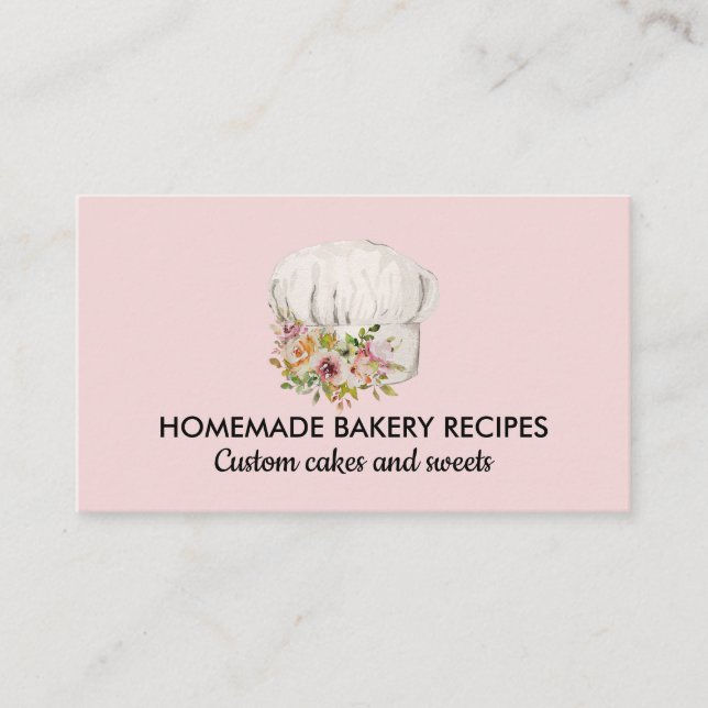 pink Bakery chef watercolor floral pastry Business Card (Front)