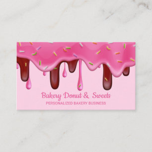 Pink Bakery Pastry Chef Cream Drips Doughnut sprin Business Card
