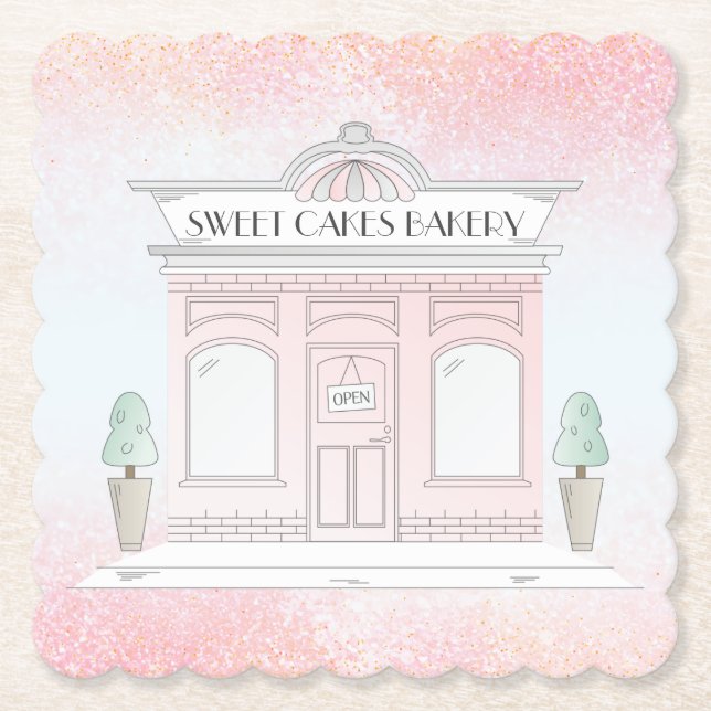 Pink Bakery Shop Illustration Coaster (Front)