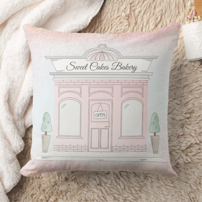 Pink Bakery Shop | Storefront Illustration |  Cushion (Blanket)