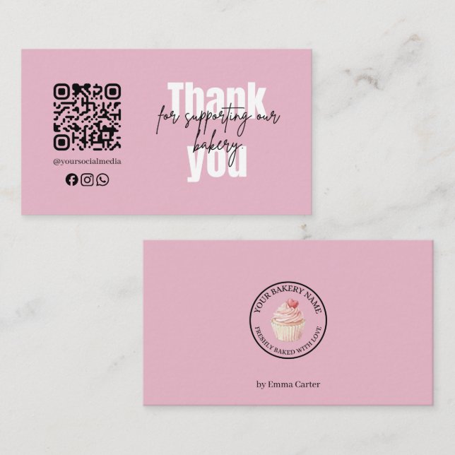 Pink Bakery Thank You Card Cupcake Design (Front/Back)