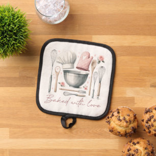 Pink Baking With Love Quote Pot Holder