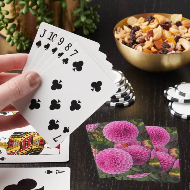 Pink Ball Dahlias Floral Playing Cards (In Situ)