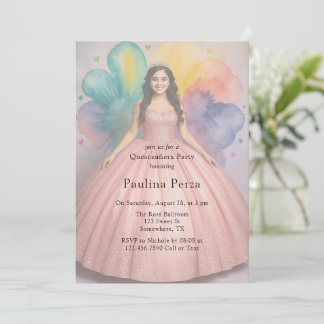 Pink Ball Gown Photo Quinceañera Party Invitation