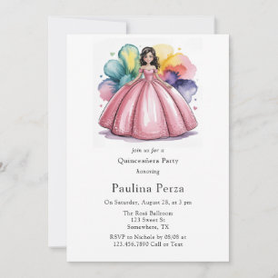 Pink Ball Gown Quinceañera Party Invitation