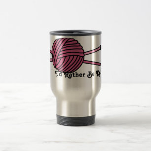 Pink Ball of Yarn & Knitting Needles Travel Mug