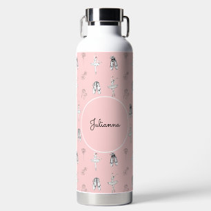 Pink Ballerina and Flowers Water Bottle